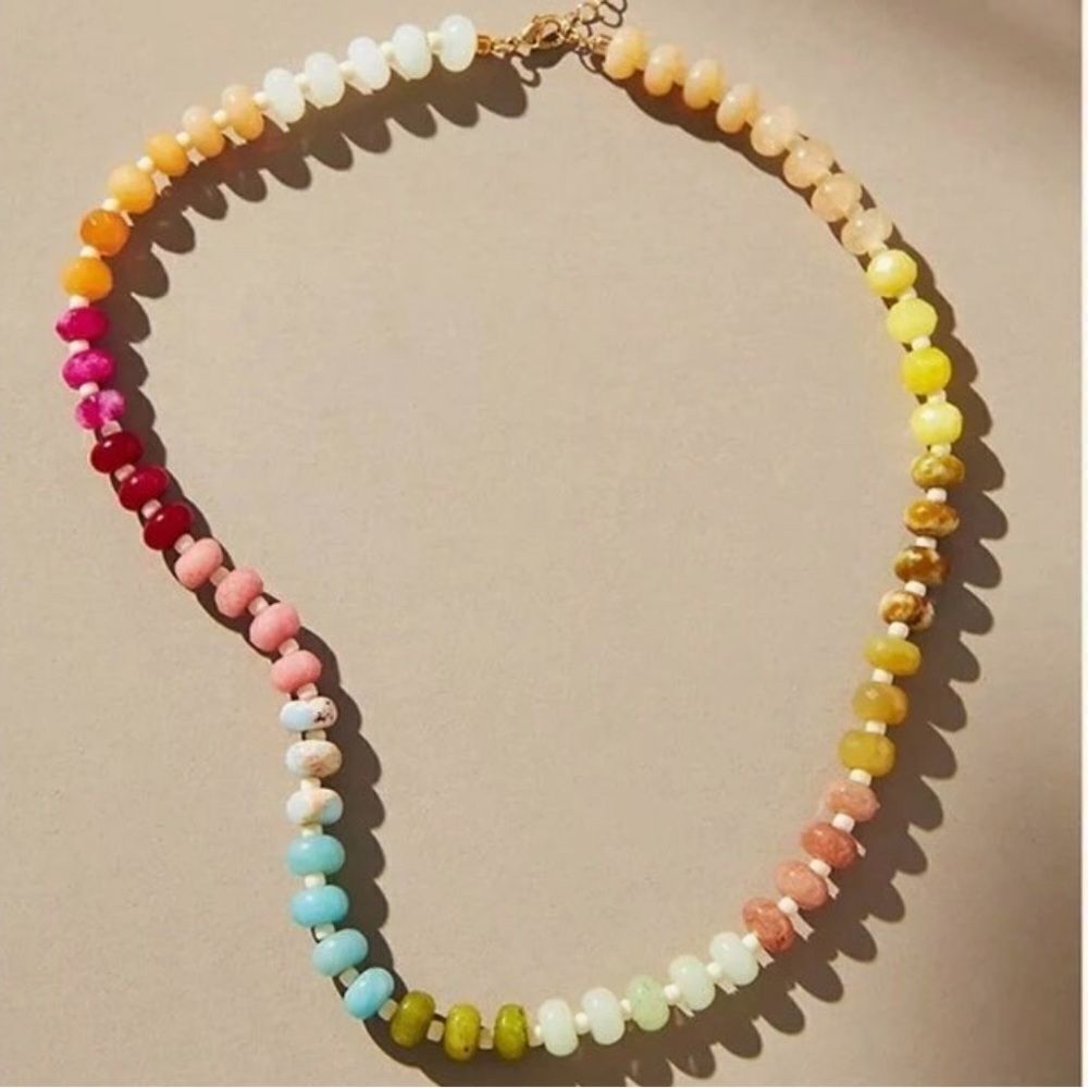 Bohemian rainbow beaded necklace in Sand